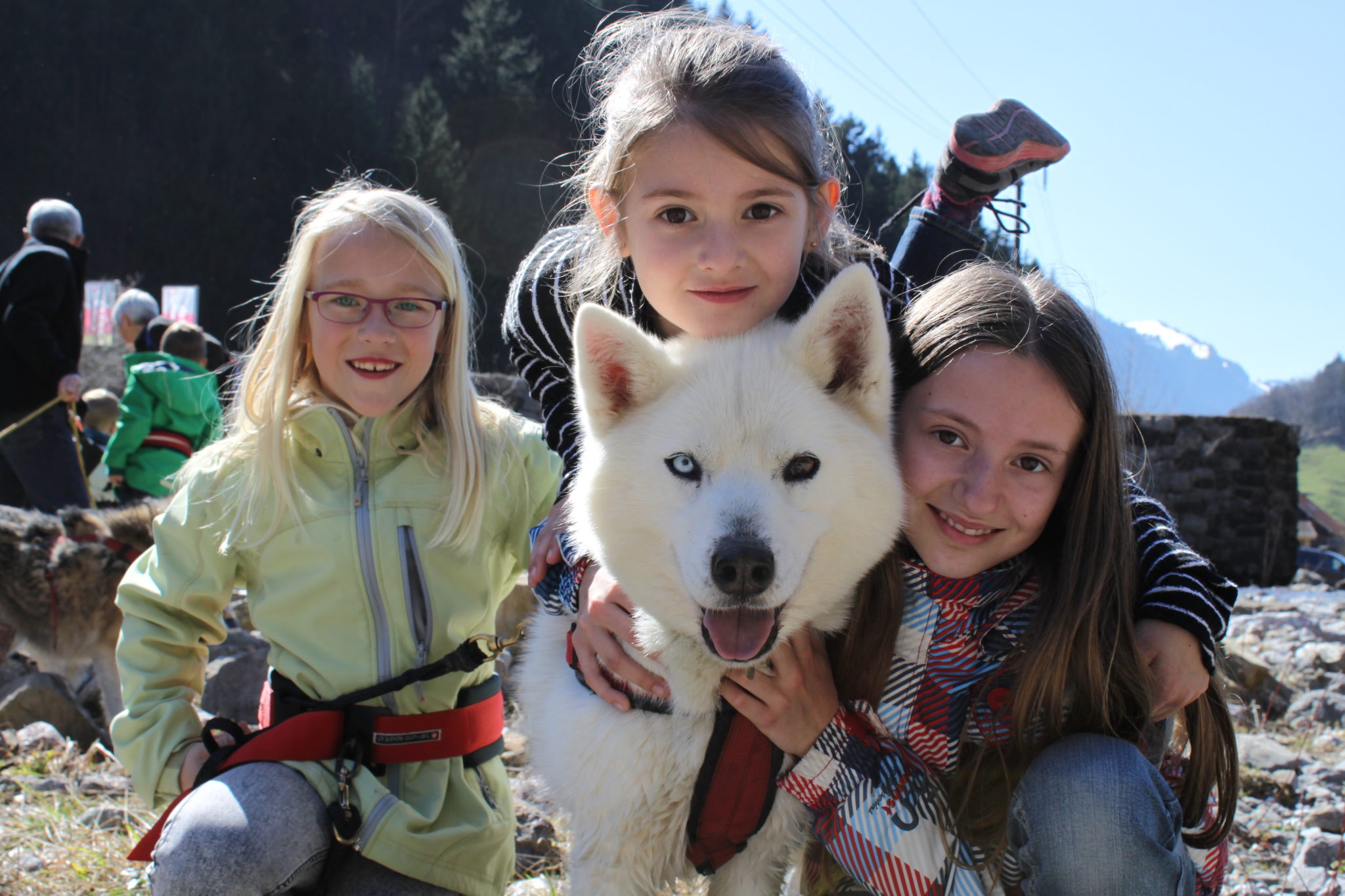 Huksy_Schlittenhunde und Kinder im Muotatal